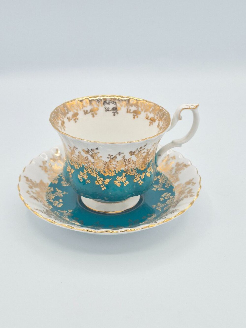 Royal Albert Regal Series Pattern Teal Tea Cup and Saucer